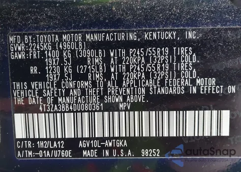 2013 Toyota Venza Xle z USA, uszkodzony, nr VIN 4T3ZA3BB4DU080361